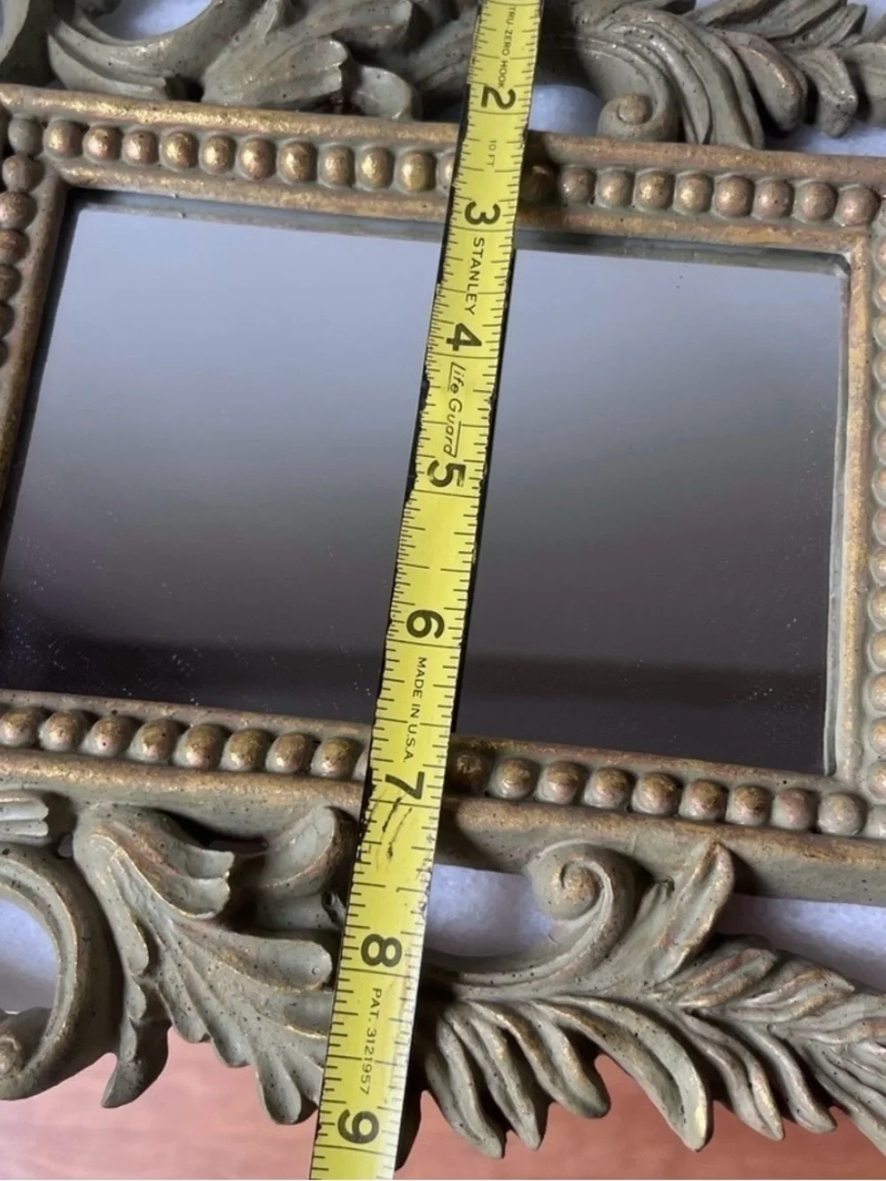 Ornate Vintage Decorative wall Mirror in Antiqued Gold and Green